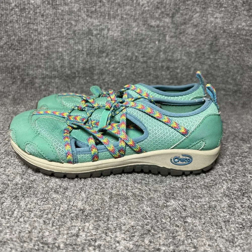 Chaco Shoes Youth Size 3 Green Teal Water Mary Jane Bungee Lace Trail Hiking